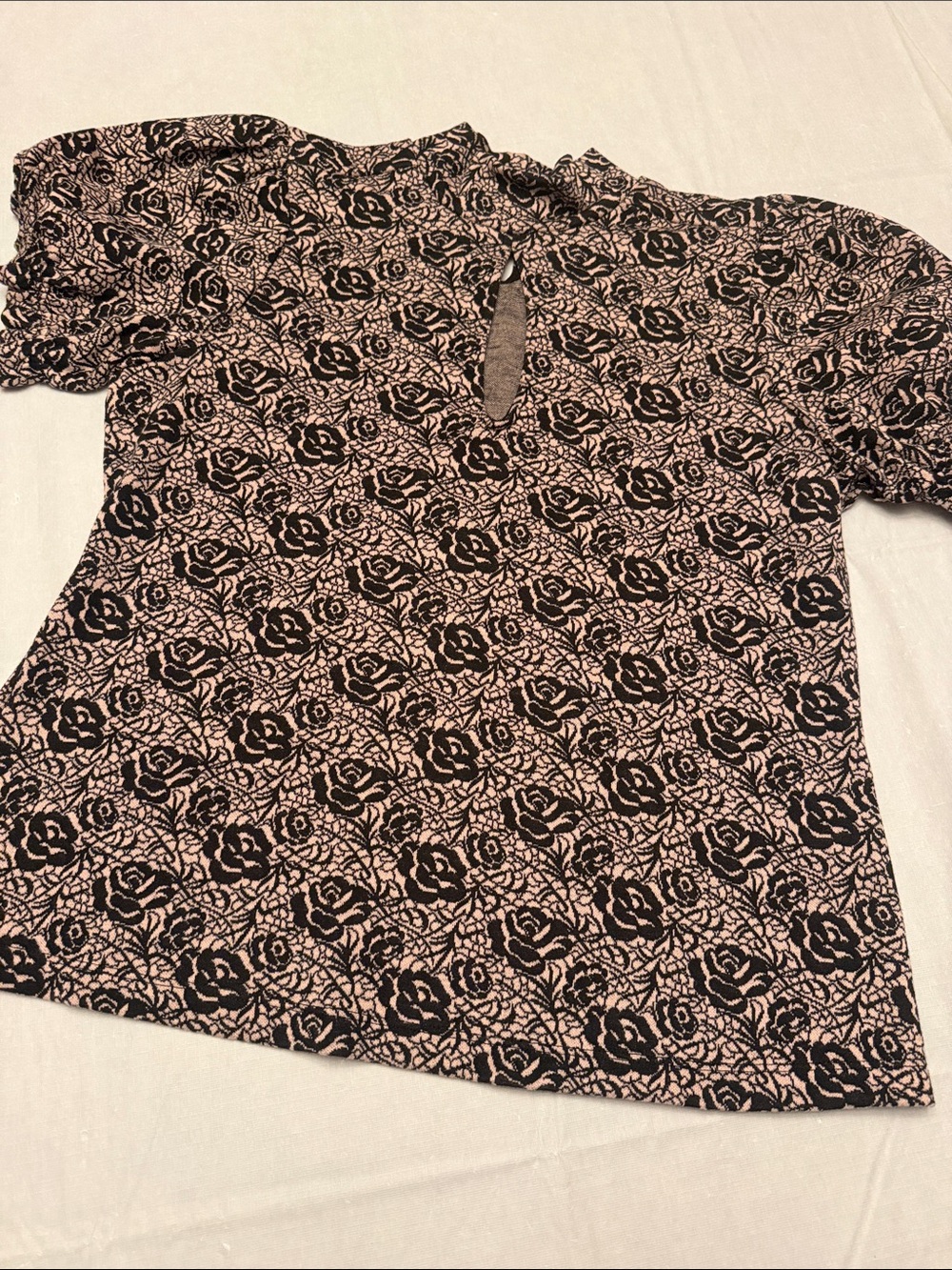 Maeve Tan and Black Floral Keyhole Blouse